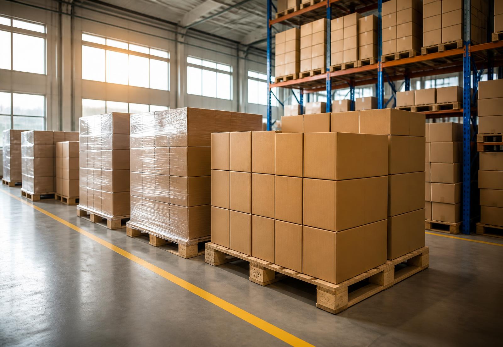 Unbranded cartons palletised and prepared for export from Brazil to Africa